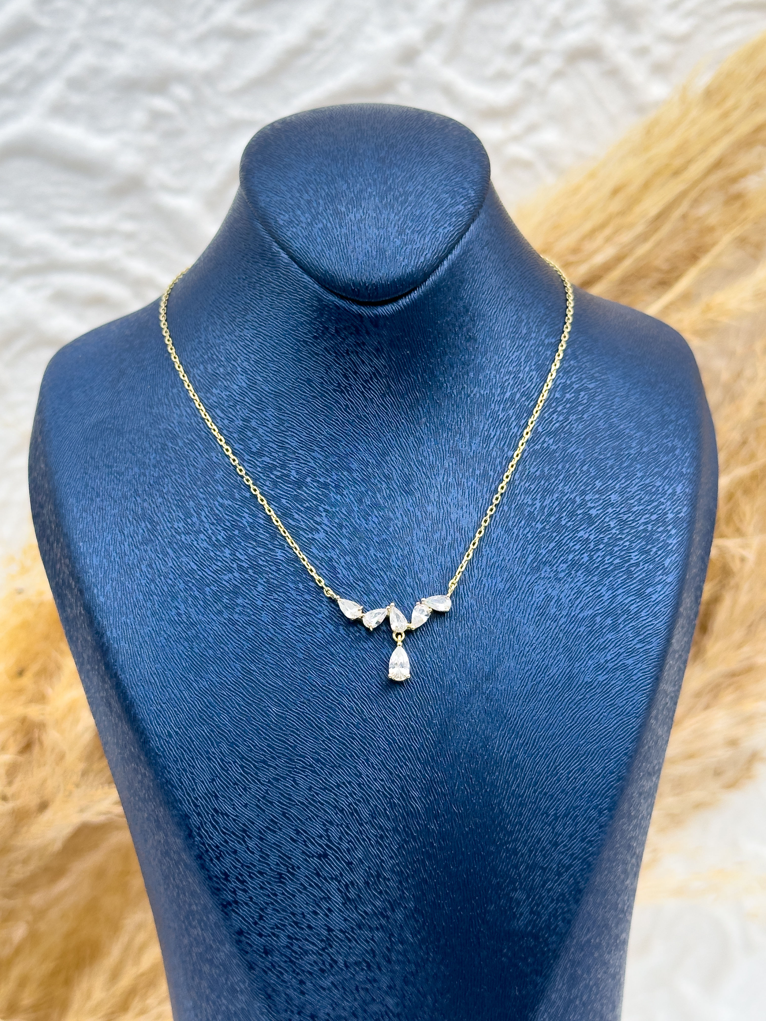 925 Ayar Gümüş Gold Kaplama Damla Taşlı Kolye – Kadın Takı